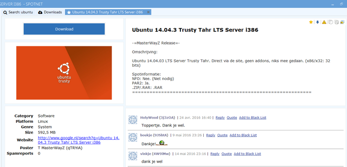 SPOTNET 2.0 Ubuntu details